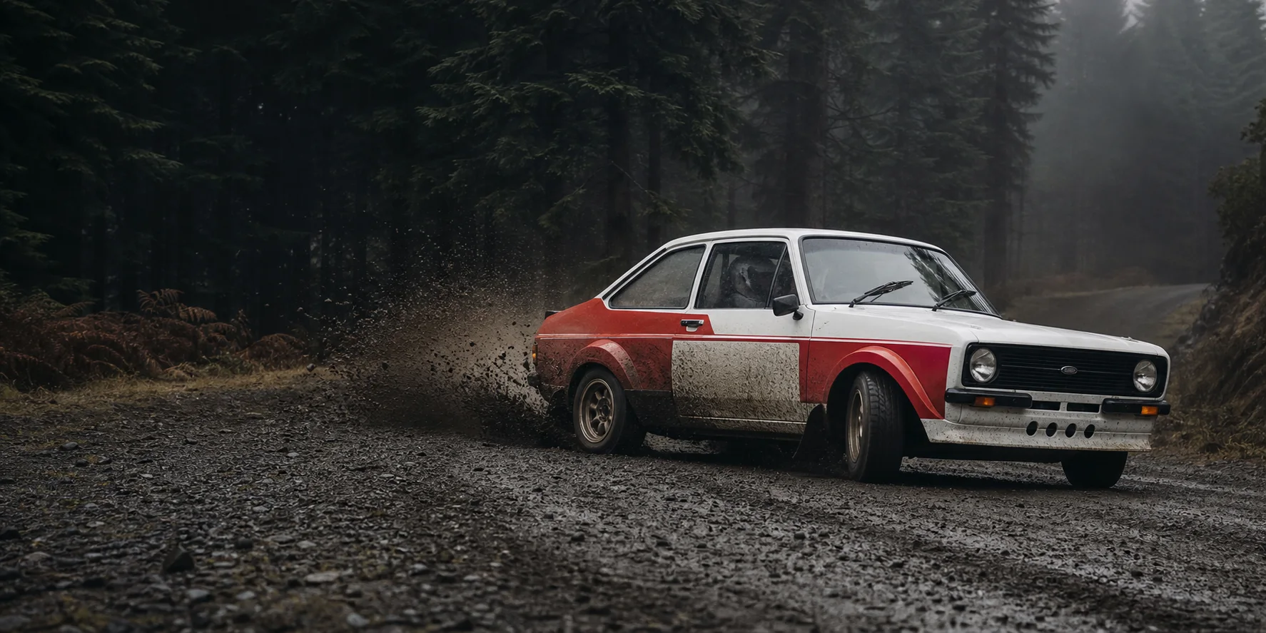 Classic Mk2 Escort on a forest rally stage